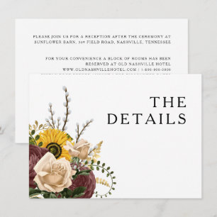 Elegant Floral Sunflowers Wedding Details Enclosure Card