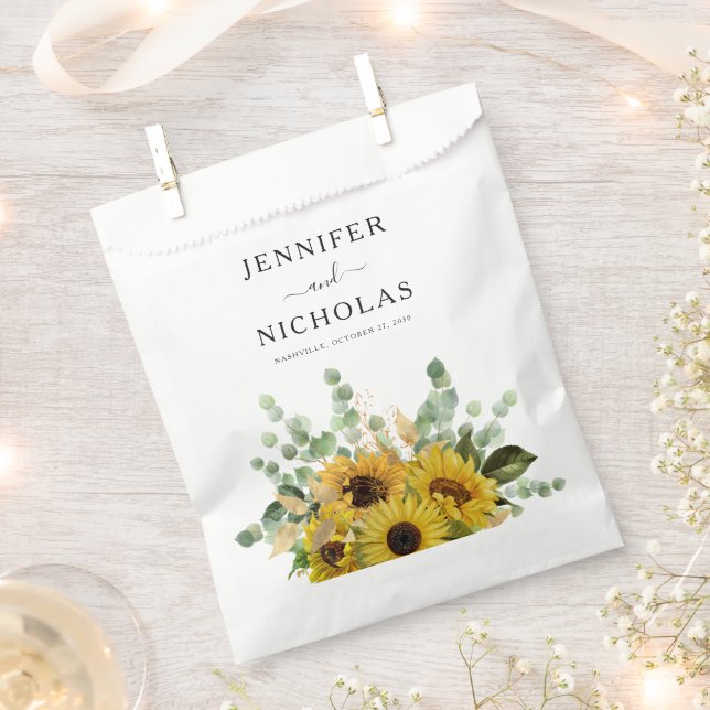Elegant Floral Sunflowers Wedding  Favour Bags (Clipped)