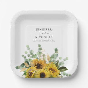 Elegant Floral Sunflowers Wedding Paper Plate