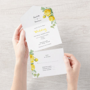 Elegant Floral Sunny Yellow Roses Wedding All In O All In One Invitation