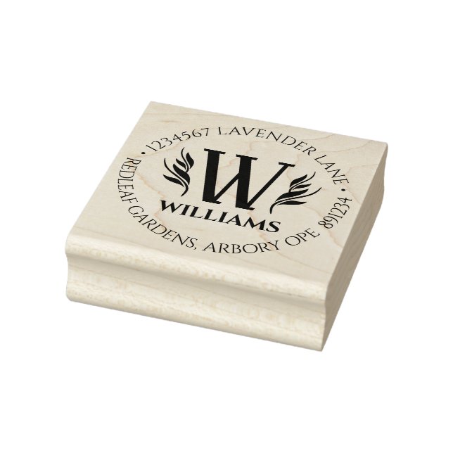 Elegant Floral Surname Monogram Return Address Rubber Stamp (Stamp)