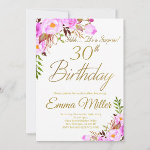 Elegant Floral Surprise 30th Birthday Party Invitation