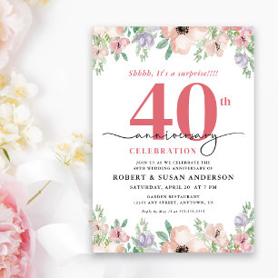 Elegant Floral Surprise 40th Wedding Anniversary Invitation