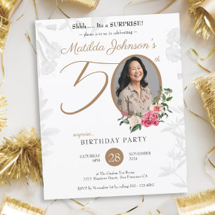 Elegant Floral Surprise 50th Birthday Invitation