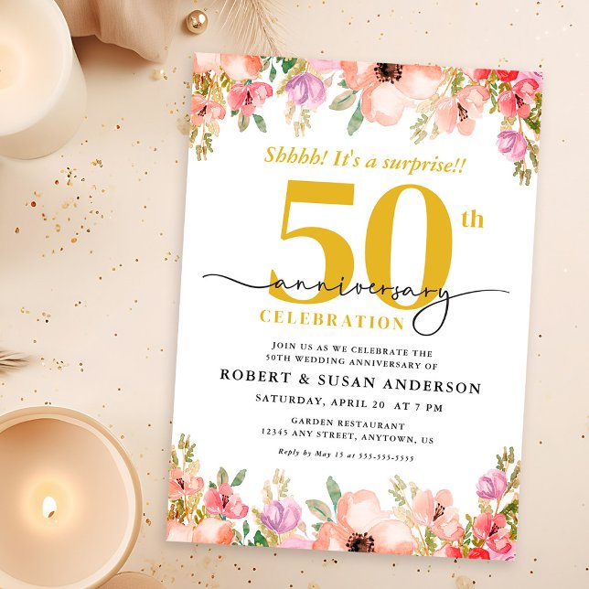 Elegant Floral Surprise 50th Wedding Anniversary Invitation (Creator Uploaded)