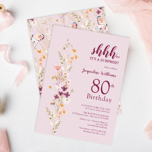 Elegant Floral Surprise 80th Birthday Invitation