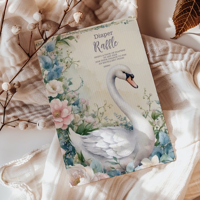 Elegant Floral Swan Blush Pink Diapper Raffle Enclosure Card (Creator Uploaded)