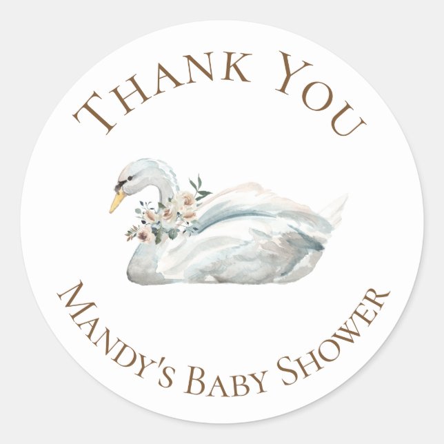 Elegant Floral Swan Thank You Classic Round Sticker (Front)