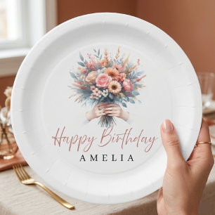 Elegant Floral Sweet 16 Custom Party Plate