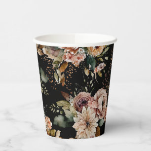 Elegant Floral Sweet Sixteen Black & Blush Party Paper Cups