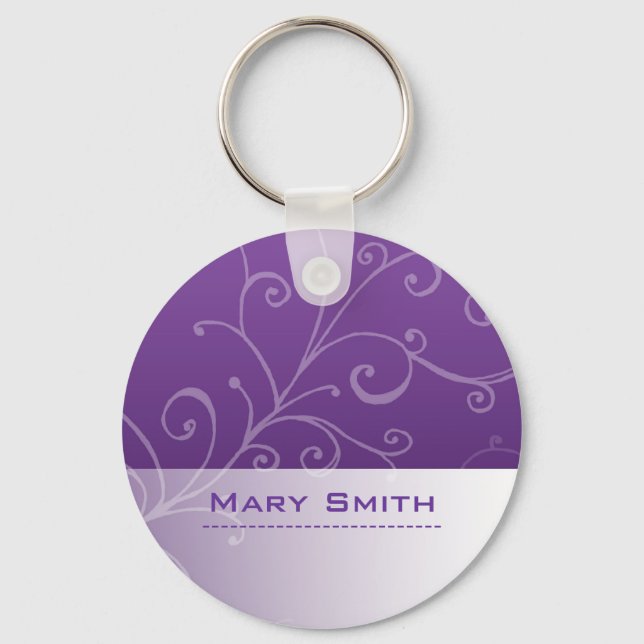 Elegant floral swirl with custom purple key ring (Front)