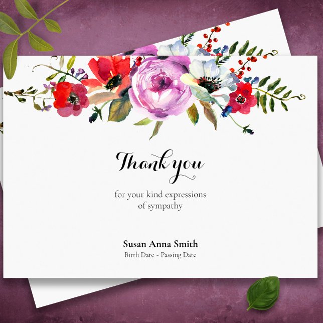 Elegant Floral Sympathy Funeral Thank You Card (Forest Florals Bereavement Sympathy Memorial Funeral thank You Card)