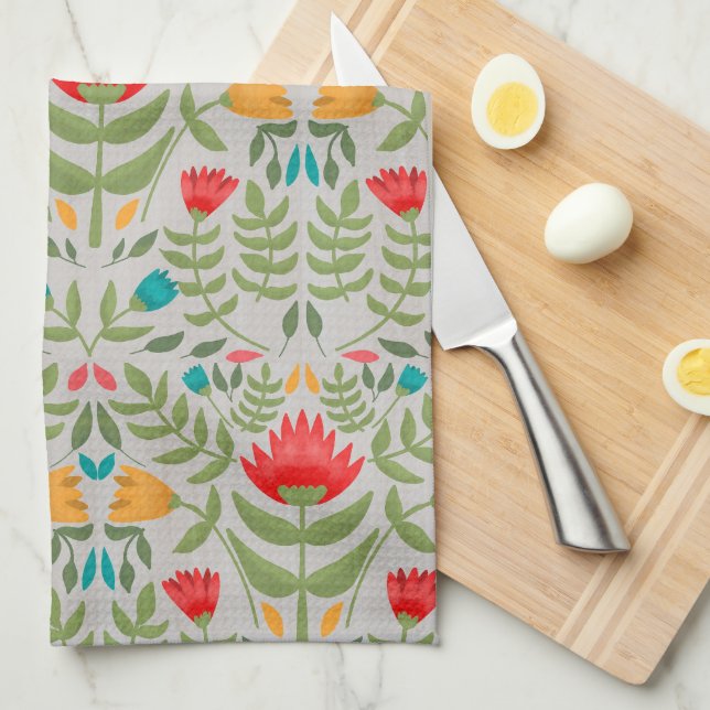 Elegant Floral Tableau Style Tea Towel (Quarter Fold)