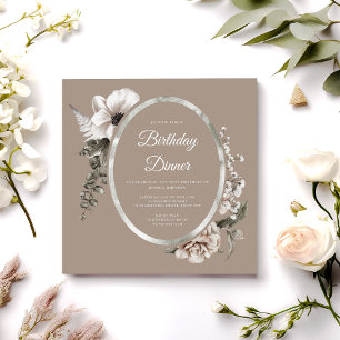 Elegant Floral Taupe Beige Birthday Dinner Party Invitation