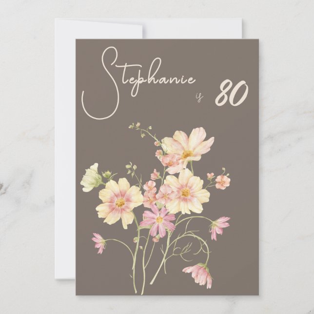 Elegant Floral Taupe Blush 80th Birthday Invitatio Invitation (Front)