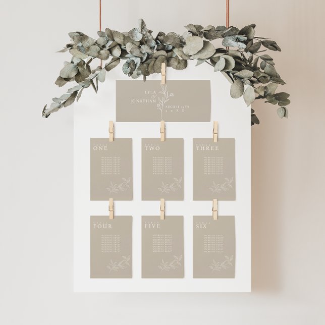 Elegant Floral Taupe Wedding Seating Chart Cards (Creator Uploaded)