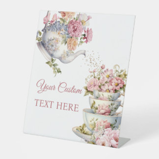 Elegant Floral Tea Happy Mother's Day Pedestal Sign