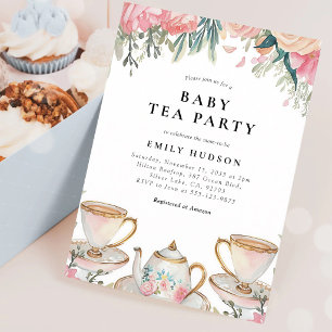 Elegant Floral Tea Party Baby Shower Invitation