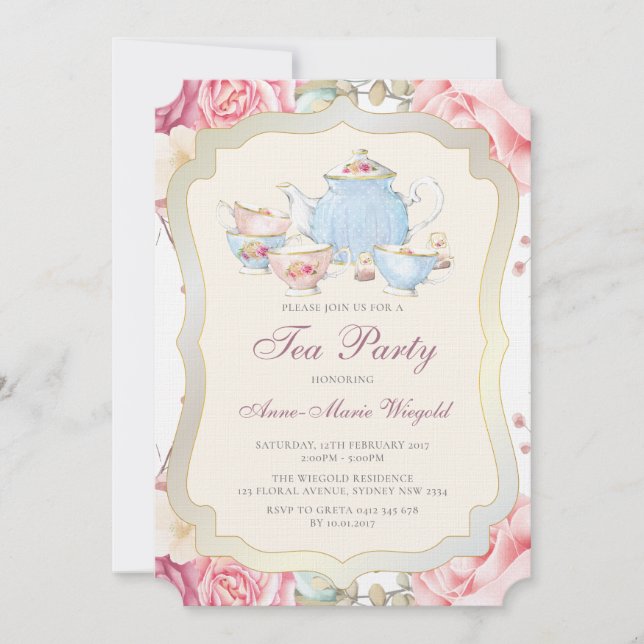Elegant Floral Tea Party Invitation (Front)