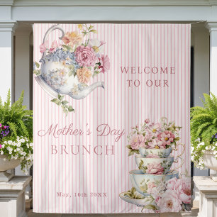 Elegant Floral Tea party Mother's Day Backdrop Tapestry