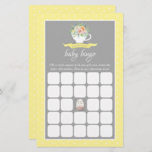 Elegant Floral Teacup Baby Shower Tea Party Bingo