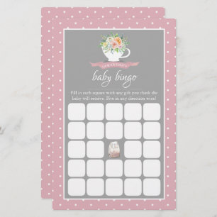 Elegant Floral Teacup Baby Shower Tea Party Bingo