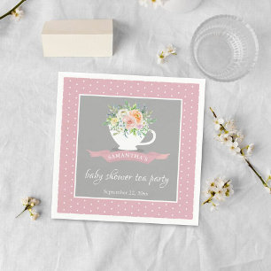 Elegant Floral Teacup Baby Shower Tea Party Napkin