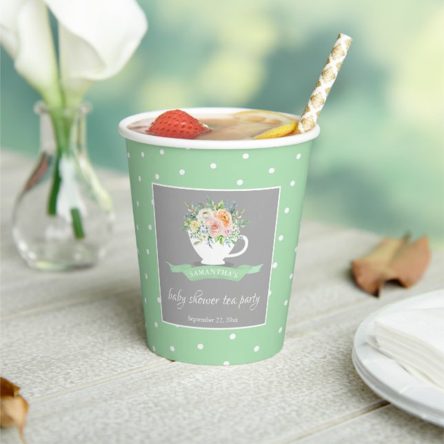 Elegant Floral Teacup Baby Shower Tea Party Paper Cups (Insitu)