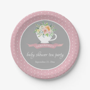 Elegant Floral Teacup Baby Shower Tea Party Paper Plate
