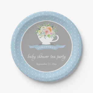 Elegant Floral Teacup Baby Shower Tea Party Paper Plate