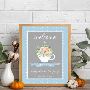 Elegant Floral Teacup Baby Shower Tea Party Poster