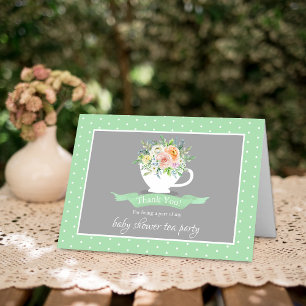Elegant Floral Teacup Baby Shower Tea Party Thank You Card