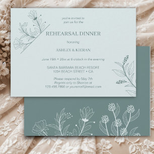 Elegant Floral Teal Rehearsal Dinner Invitation