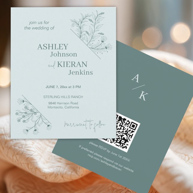 Elegant Floral Teal Wedding Budget Invitation Flyer (Creator Uploaded)