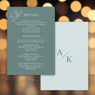 Elegant Floral Teal  Wedding Details  Enclosure Card
