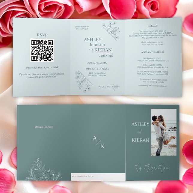Elegant Floral Teal  Wedding Invitation (Creator Uploaded)