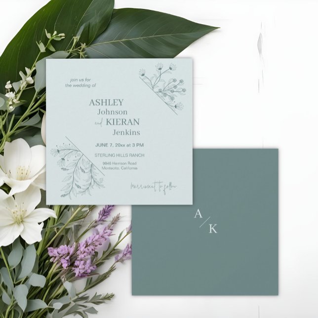 Elegant Floral Teal Wedding Invitation (Creator Uploaded)