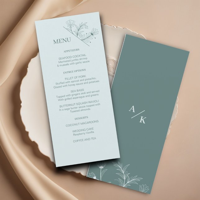 Elegant Floral Teal Wedding Menu (Creator Uploaded)