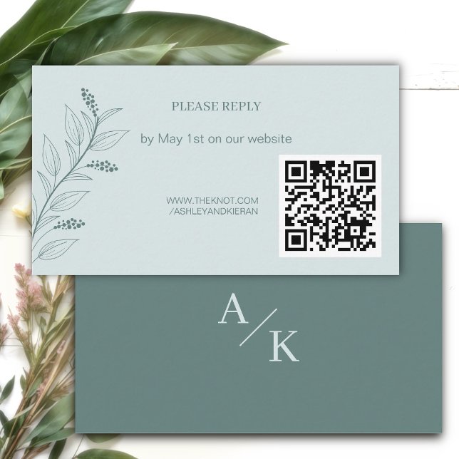 Elegant Floral Teal Wedding QR RSVP  Enclosure Card (Creator Uploaded)