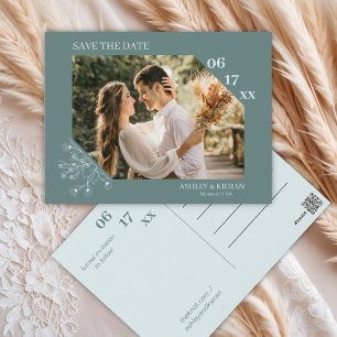 Elegant Floral Teal Wedding Save the Date Postcard