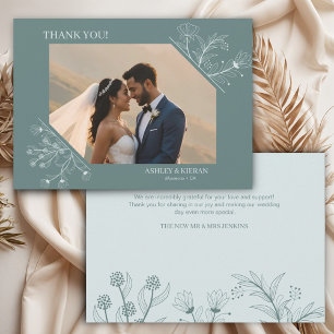 Elegant Floral Teal Wedding Thank You Card