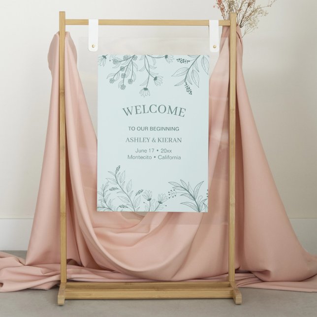 Elegant Floral Teal Welcome Wedding  Poster (Creator Uploaded)