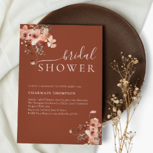 Elegant Floral Terracotta Bridal Shower Invitation