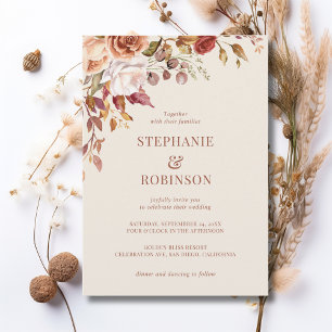 Elegant Floral Terracotta Burnt Orange Wedding Invitation