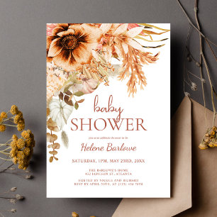 Elegant Floral Terracotta Fall Baby Shower Invitation