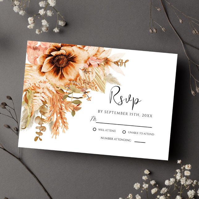 Elegant Floral Terracotta Fall Wedding RSVP Card (Elegant Floral Terracotta Fall Wedding RSVP Card)