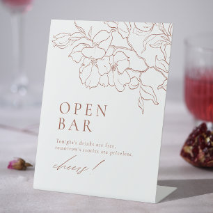 Elegant floral terracotta Wedding Open Bar Pedestal Sign