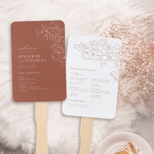 Elegant floral terracotta wedding program hand fan