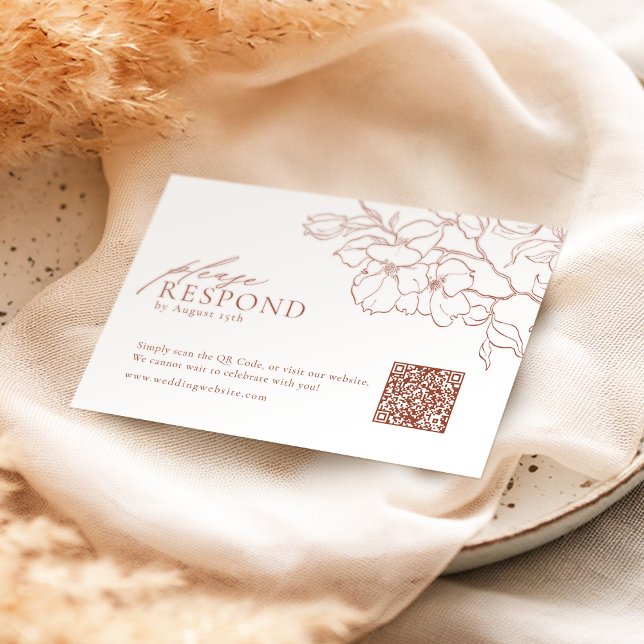 Elegant floral terracotta wedding QR code  RSVP Card (Elegant floral terracotta wedding QR code RSVP Card)