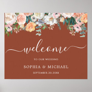 Elegant Floral Terracotta Wedding Welcome Sign 